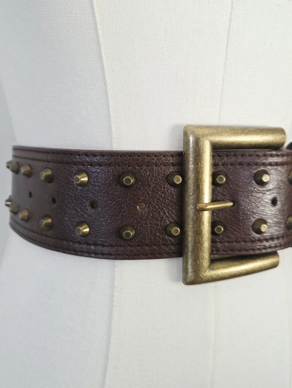 Brown Studded Belt With Gold Buckle.